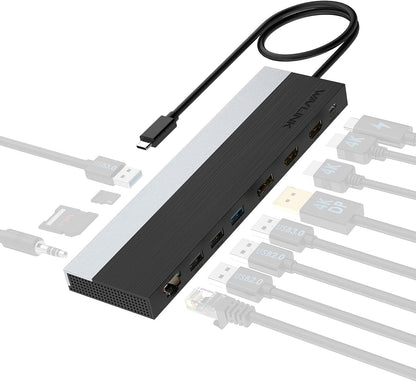 WAVLINK UMD08 12-in-1 USB-C Triple Display Hub Adapter Type-C Docking Station with 4K / 60Hz, DisplayPort, Support 85W Charging