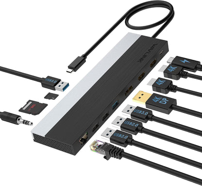 WAVLINK UMD08 12-in-1 USB-C Triple Display Hub Adapter Type-C Docking Station with 4K / 60Hz, DisplayPort, Support 85W Charging