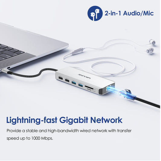 WAVLINK UMD303 Multi-Port 100W PD USB-C Hub Triple Display 12-in-1 Portable Type-C Docking Station for Laptops