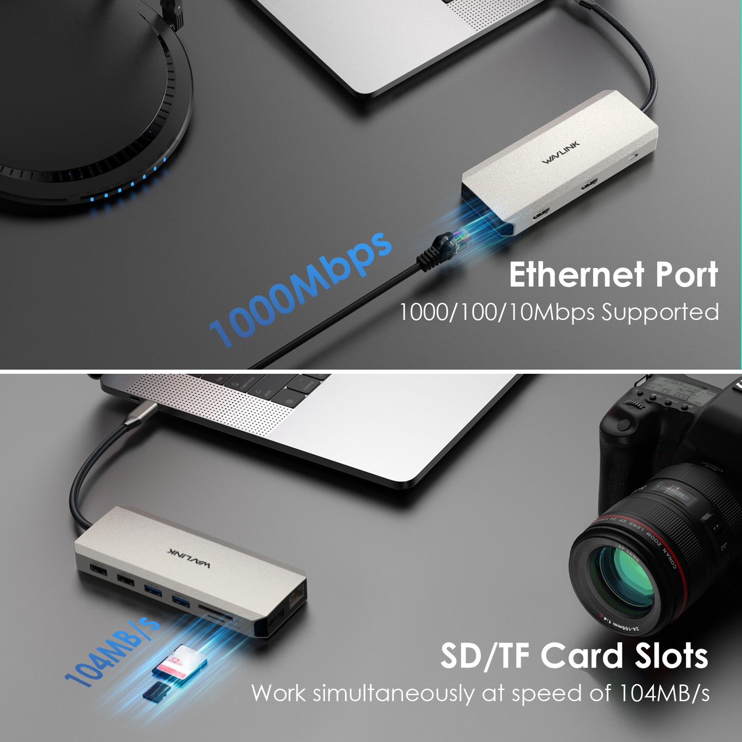 WAVLINK UMD302 USB-C Docking Station with Dual 4K HD, Gigabit RJ45, 12-in-1 Multi-Port Hub Adapter for Laptops, PC
