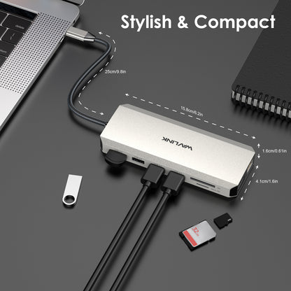 WAVLINK UMD302 USB-C Docking Station with Dual 4K HD, Gigabit RJ45, 12-in-1 Multi-Port Hub Adapter for Laptops, PC