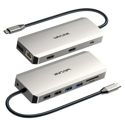 WAVLINK UMD302 USB-C Docking Station with Dual 4K HD, Gigabit RJ45, 12-in-1 Multi-Port Hub Adapter for Laptops, PC