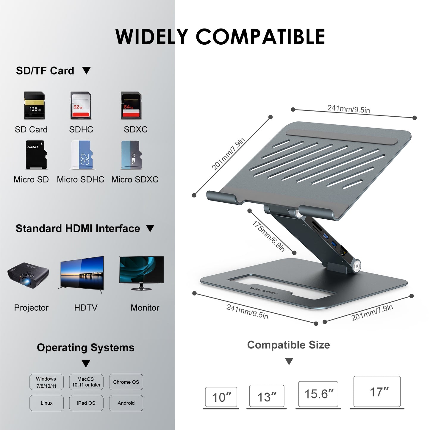 WAVLINK UMD07 PD Fast Charging Tablet Stand with USB-C Hub Type-C Docking Station Laptop Holder 2 USB 3.0, Gigabit Ethernet