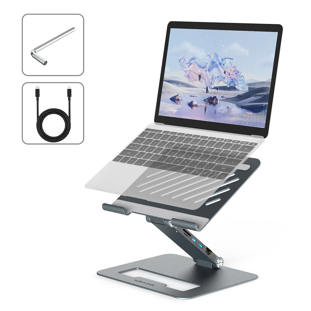 WAVLINK UMD07 PD Fast Charging Tablet Stand with USB-C Hub Type-C Docking Station Laptop Holder 2 USB 3.0, Gigabit Ethernet