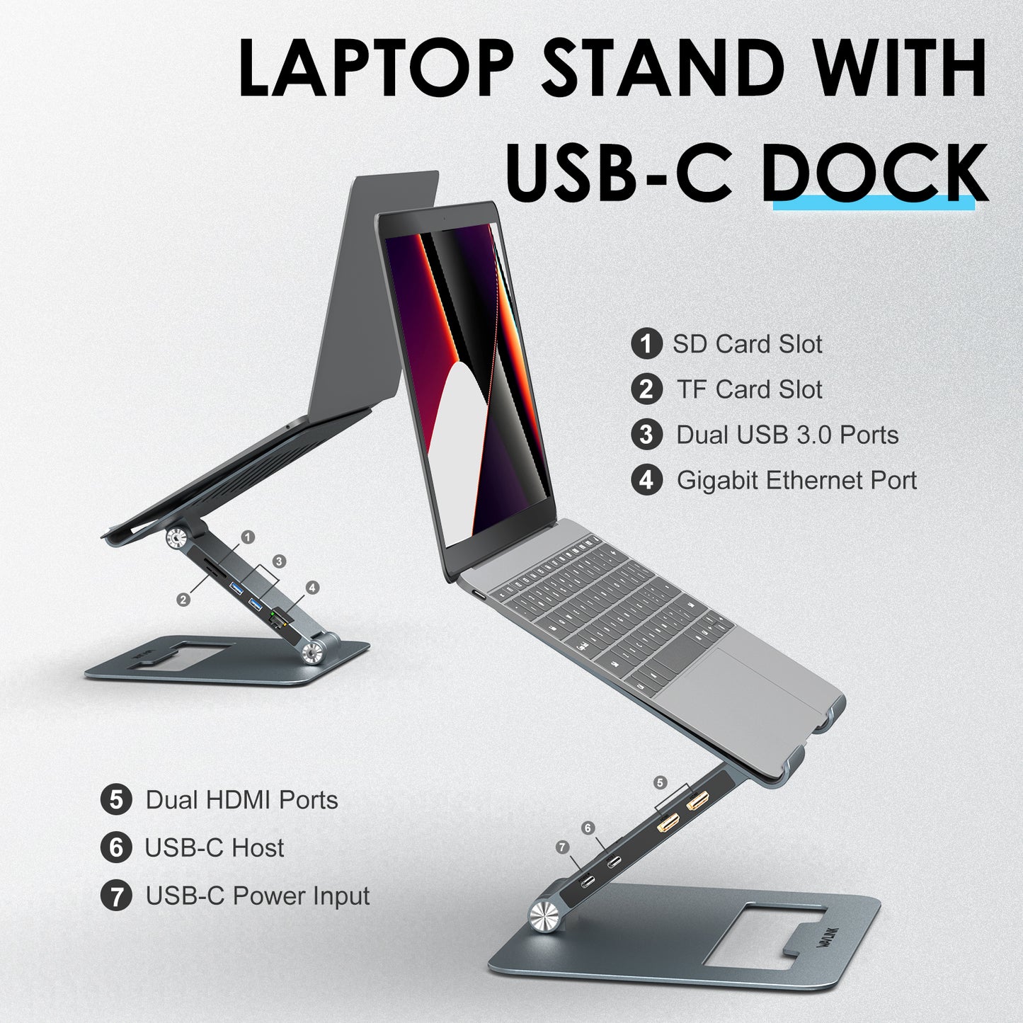 WAVLINK UMD07 PD Fast Charging Tablet Stand with USB-C Hub Type-C Docking Station Laptop Holder 2 USB 3.0, Gigabit Ethernet