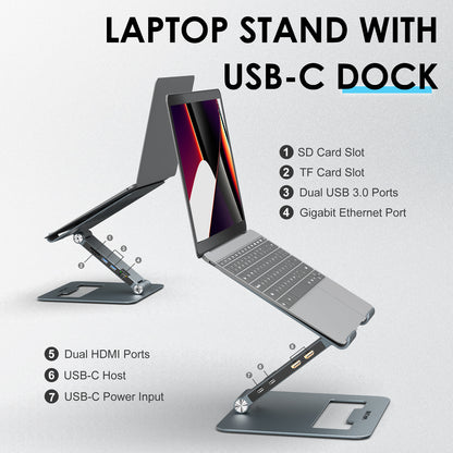 WAVLINK UMD07 PD Fast Charging Tablet Stand with USB-C Hub Type-C Docking Station Laptop Holder 2 USB 3.0, Gigabit Ethernet