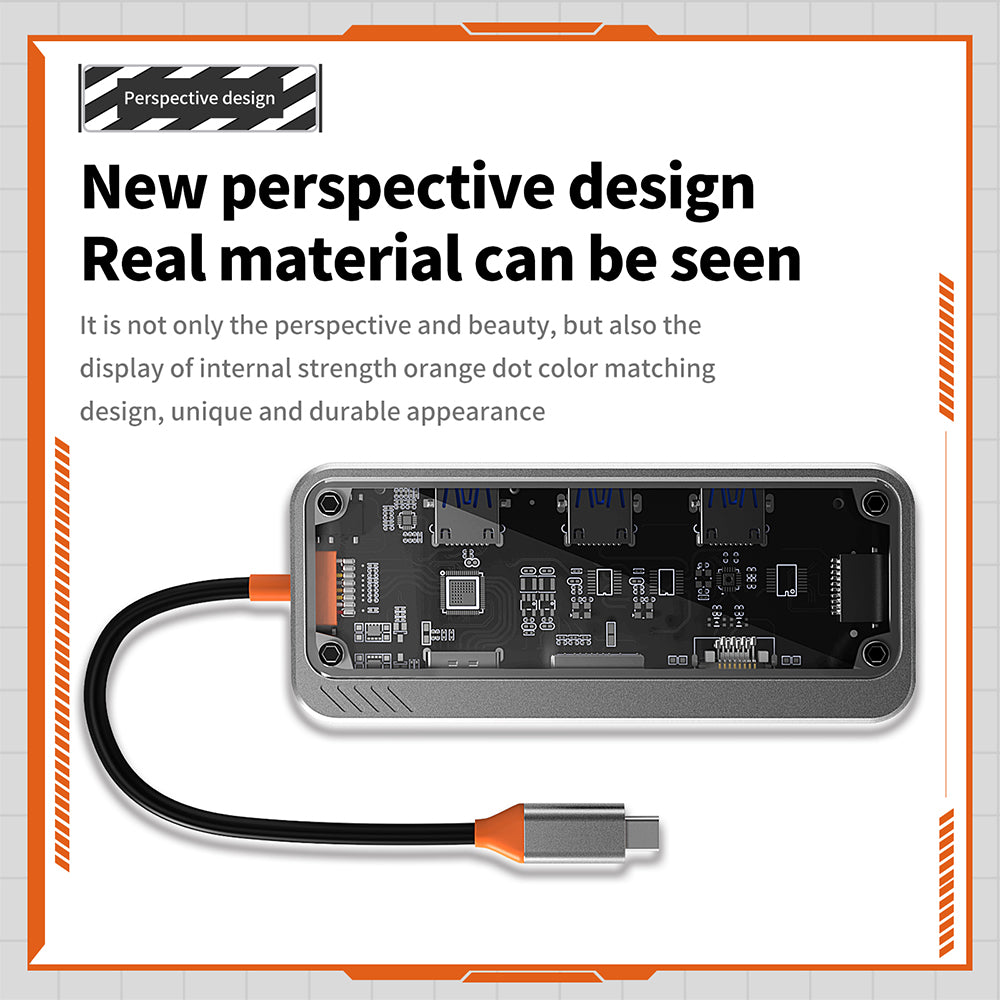 SW6H 10-in-1 Docking Station Dongle Type-C to PD+HD+USB3.0x3+SD+TFRJ45+VGA+3.5mm Audio Hub