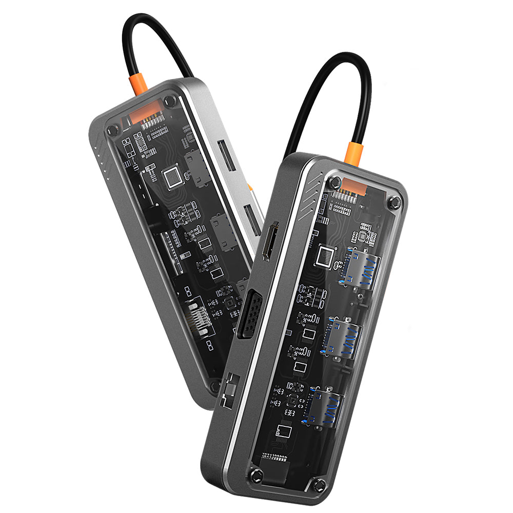 SW6H 10-in-1 Docking Station Dongle Type-C to PD+HD+USB3.0x3+SD+TFRJ45+VGA+3.5mm Audio Hub