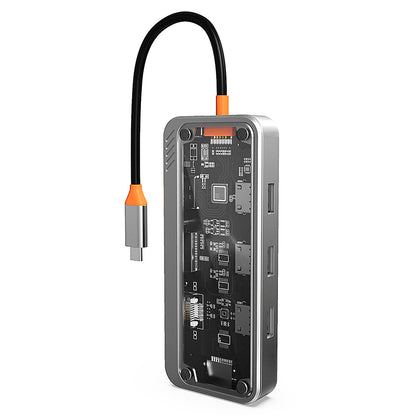 SW6H 10-in-1 Docking Station Dongle Type-C to PD+HD+USB3.0x3+SD+TFRJ45+VGA+3.5mm Audio Hub