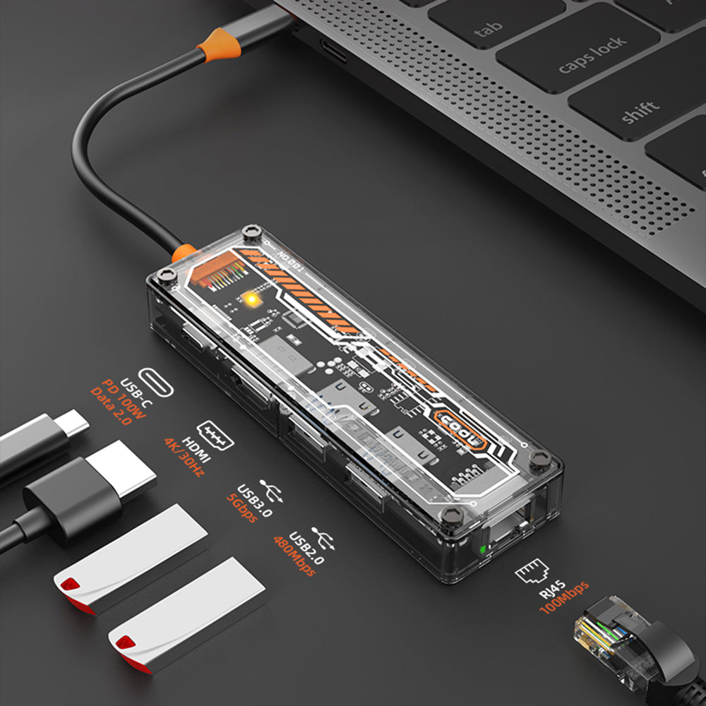 SW5H 5-in-1 Type-C Hub Dock Station Type-C to Type-C PD Fast Charge+HD+USB3.0+USB2.0+RJ45 Multiple Ports Adapter