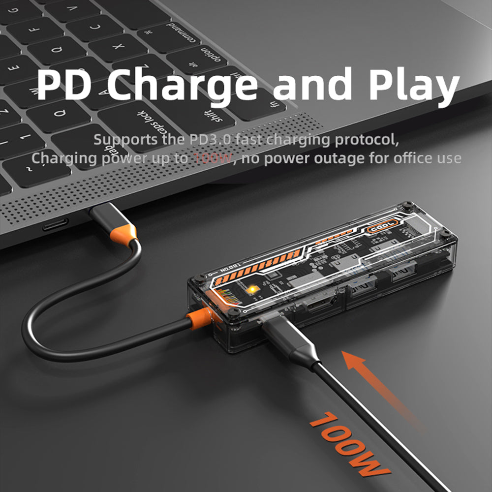 SW5H 5-in-1 Type-C Hub Dock Station Type-C to Type-C PD Fast Charge+HD+USB3.0+USB2.0+RJ45 Multiple Ports Adapter