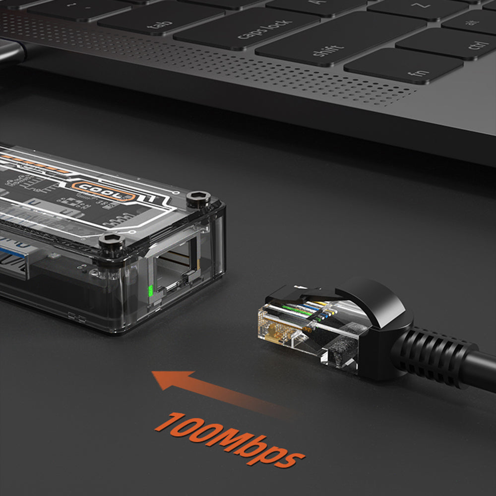 SW5H 5-in-1 Type-C Hub Dock Station Type-C to Type-C PD Fast Charge+HD+USB3.0+USB2.0+RJ45 Multiple Ports Adapter