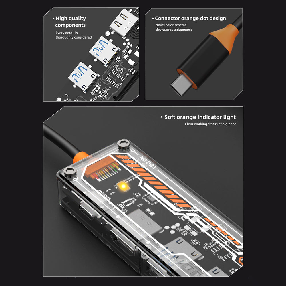 SW5H 5-in-1 Type-C Hub Dock Station Type-C to Type-C PD Fast Charge+HD+USB3.0+USB2.0+RJ45 Multiple Ports Adapter