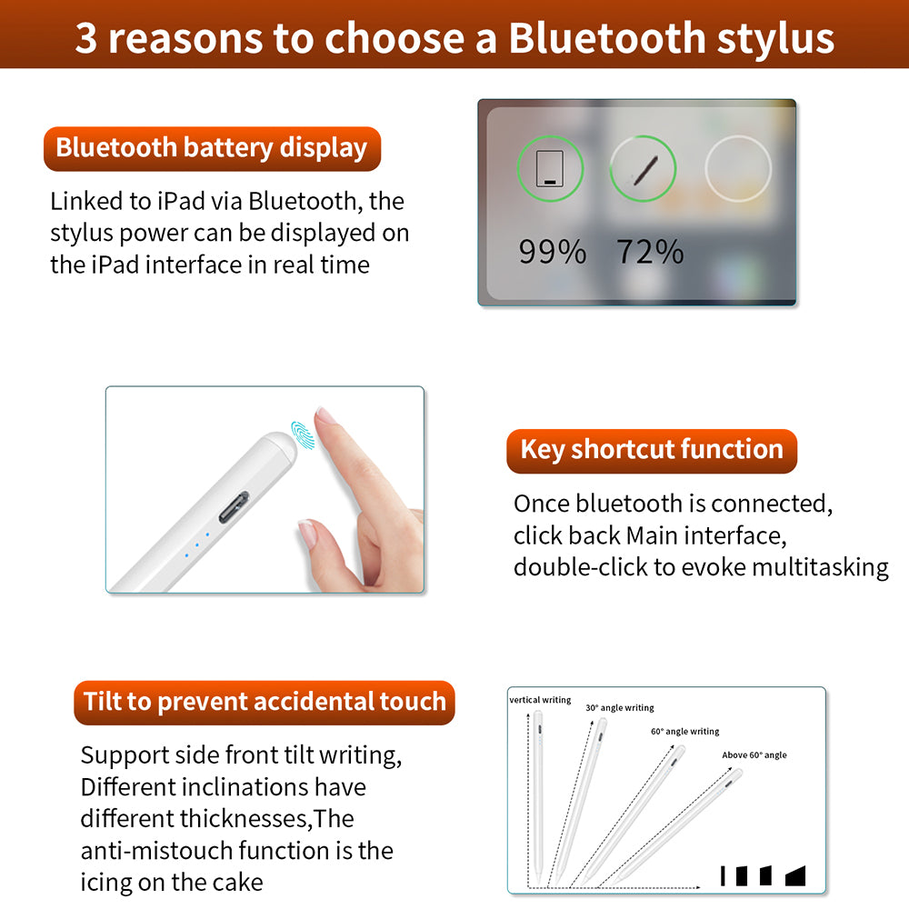 6WP Active Capacitive Pen Anti False Touch Bluetooth Stylus POM Nib Pencil with Indicator Light