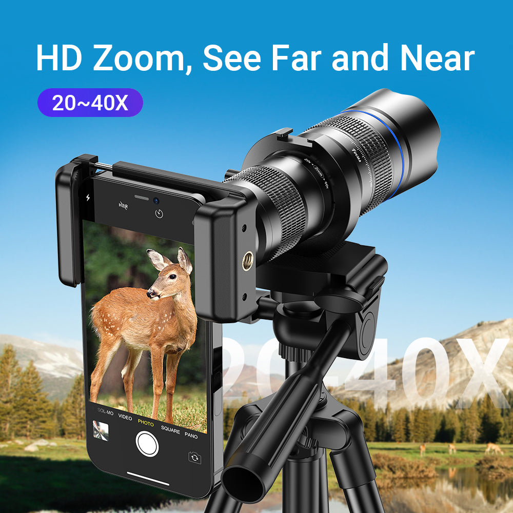 APEXEL APL-20-40XCR50 20-40X Zoom Telephoto Lens Tripod Set for Birds Watching, Concert, Multi-Layer Coated HD Phone Monocular