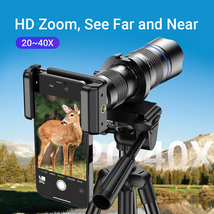 APEXEL APL-20-40XCR50 20-40X Zoom Telephoto Lens Tripod Set for Birds Watching, Concert, Multi-Layer Coated HD Phone Monocular