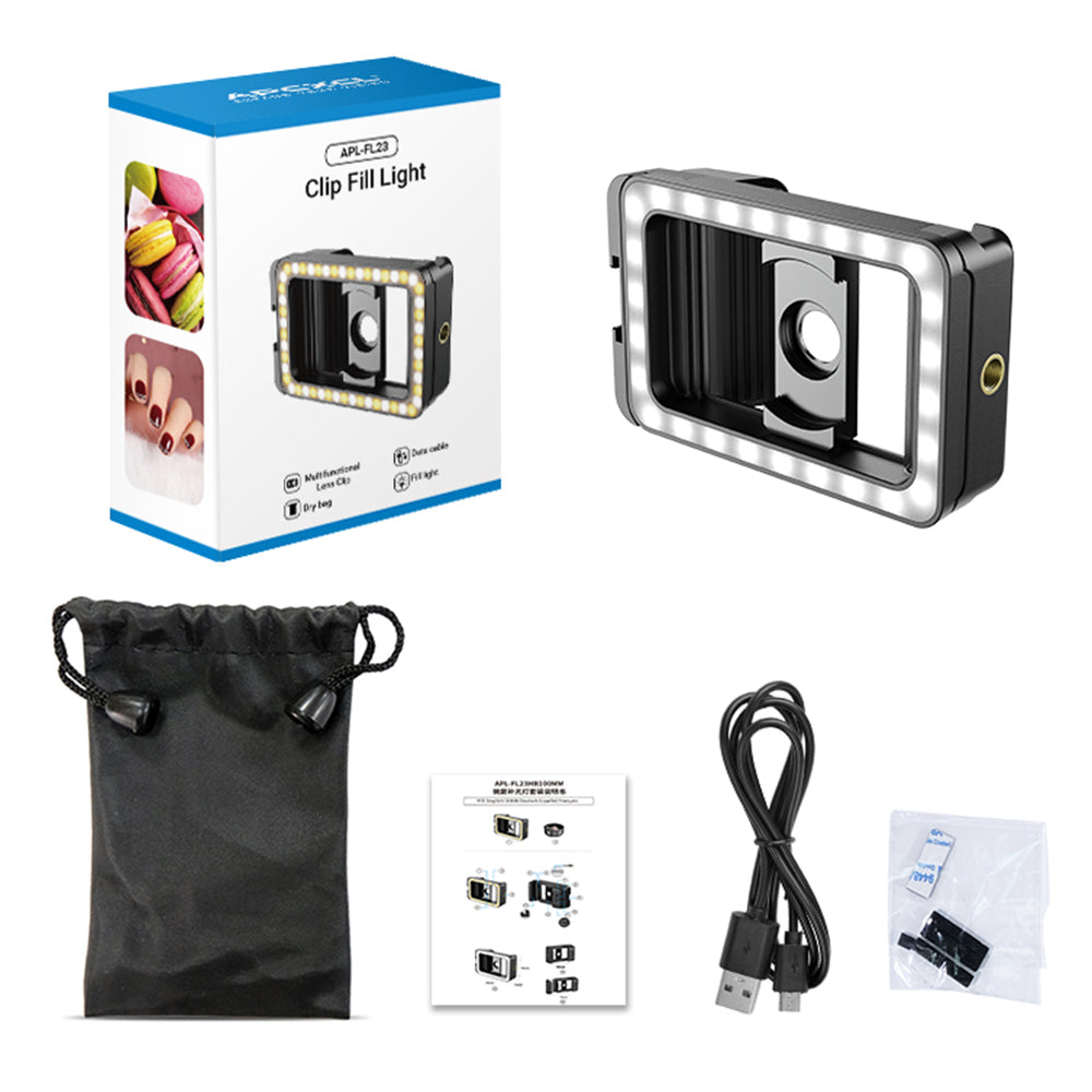 APEXEL APL-FL23 M17-37 LED Video Fill Light Portable Selfie Clip Light with 1 / 4 Thread Port for Phone