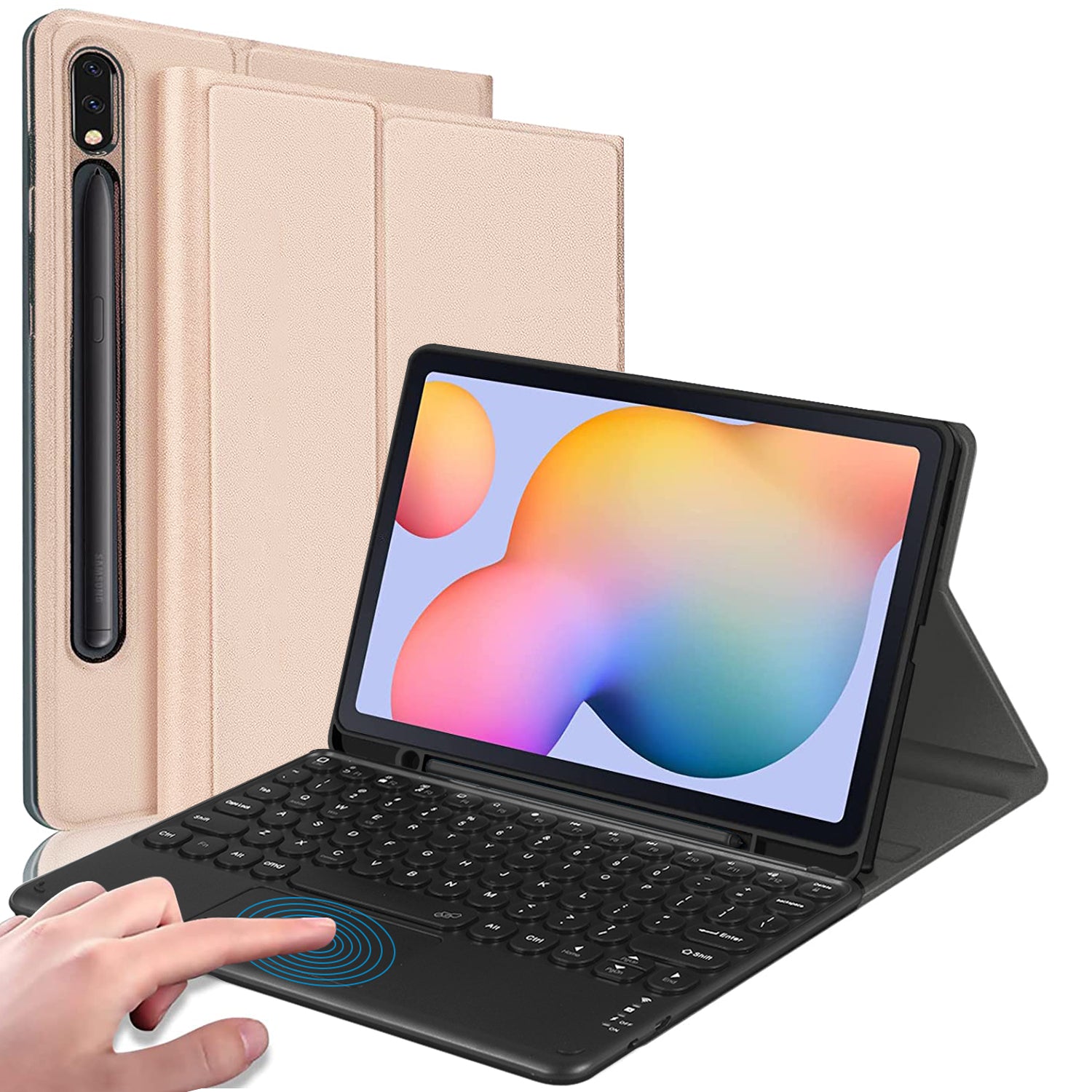 For Samsung Galaxy Tab S7 FE / S7+ / S8+ Wireless Bluetooth Keyboard Case Anti-Fall Tablet Cover with Touchpad