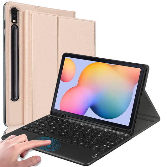 For Samsung Galaxy Tab S7 FE / S7+ / S8+ Wireless Bluetooth Keyboard Case Anti-Fall Tablet Cover with Touchpad