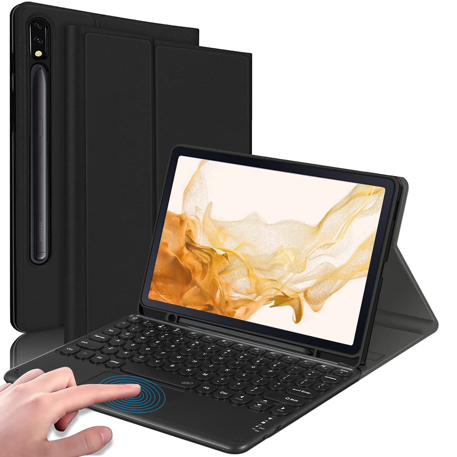 For Samsung Galaxy Tab S7 FE / S7+ / S8+ Wireless Bluetooth Keyboard Case Anti-Fall Tablet Cover with Touchpad