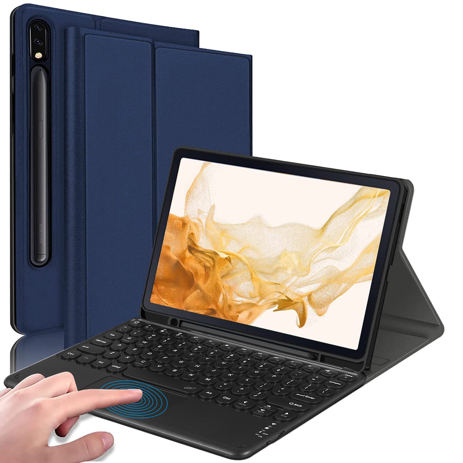 For Samsung Galaxy Tab S7 FE / S7+ / S8+ Wireless Bluetooth Keyboard Case Anti-Fall Tablet Cover with Touchpad