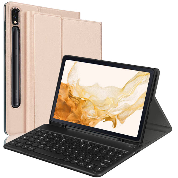 For Samsung Galaxy Tab S7 FE / S7+ / S8+ Wireless Bluetooth Keyboard + PU Leather Tablet Case with Pen Slot