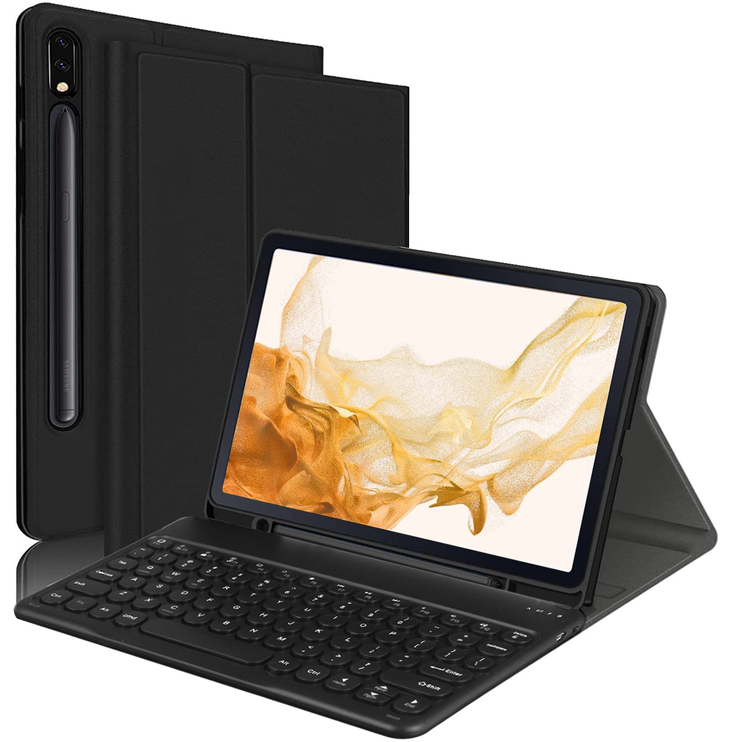 For Samsung Galaxy Tab S7 FE / S7+ / S8+ Wireless Bluetooth Keyboard + PU Leather Tablet Case with Pen Slot