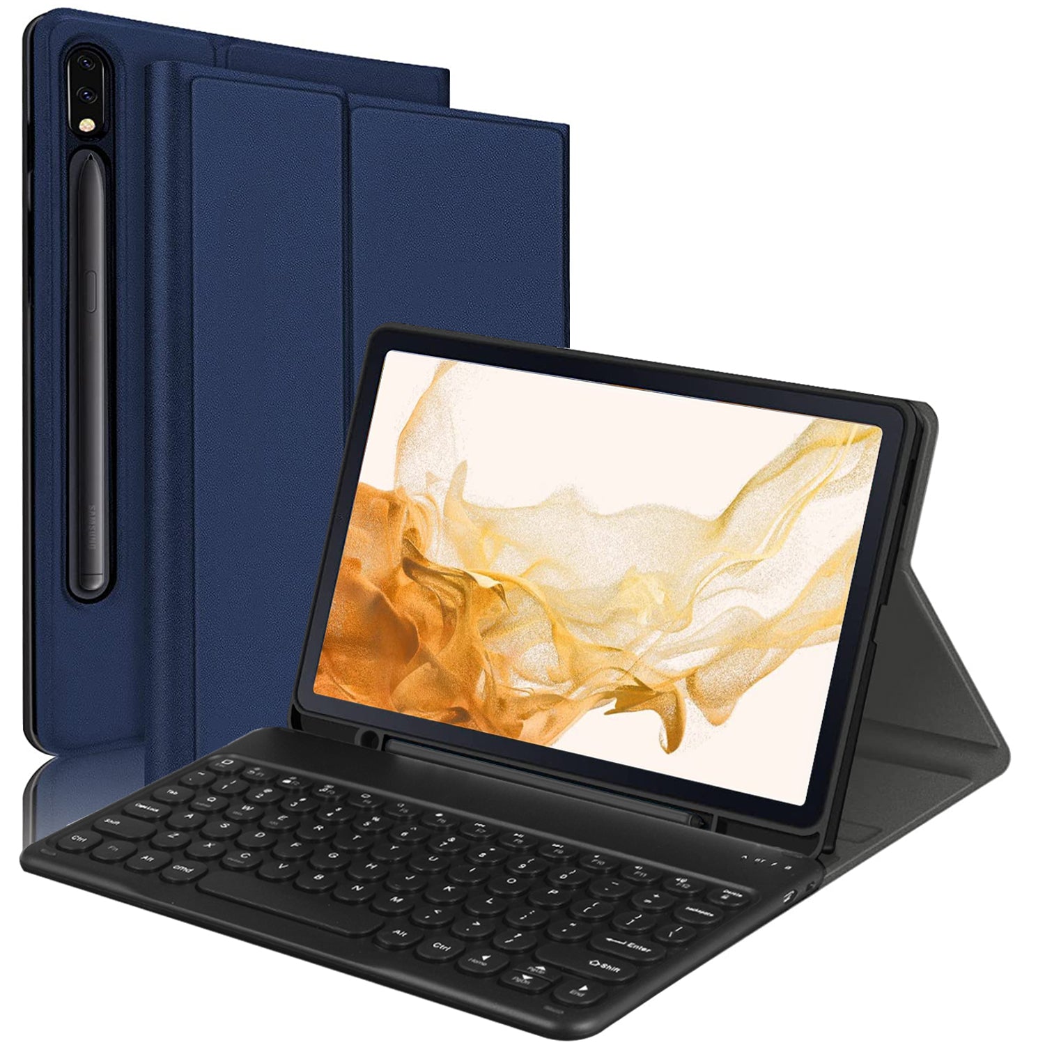 For Samsung Galaxy Tab S7 FE / S7+ / S8+ Wireless Bluetooth Keyboard + PU Leather Tablet Case with Pen Slot