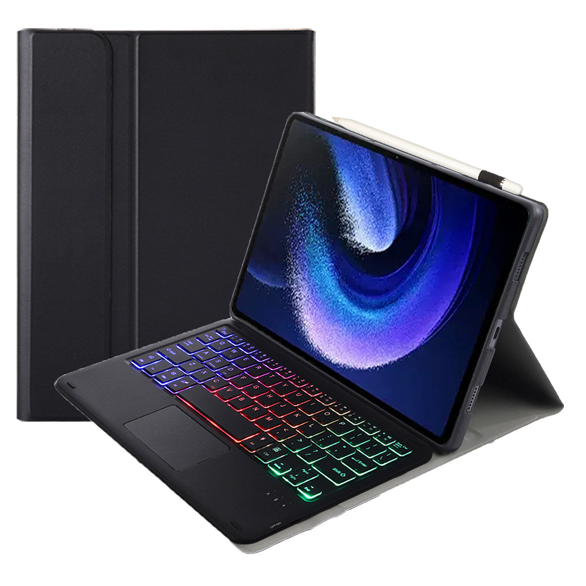 A0N7-AS For Xiaomi Pad 6 / Pad 6 Pro PU Leather Ultra Thin Stand Tablet Case + Touchpad Bluetooth Keyboard with Backlit