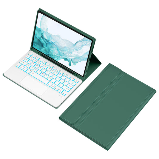 SK-X205D For Samsung Galaxy Tab A8 10.5 (2022) (SM-X200 / X205 / X207) Keyboard Case PU Leather Stand Cover with Backlit Detachable Touchpad Bluetooth Keyboard