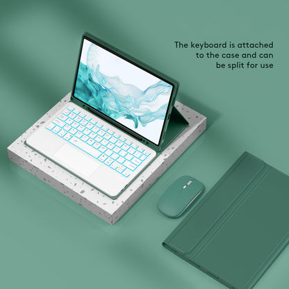 SK-X205D For Samsung Galaxy Tab A8 10.5 (2022) (SM-X200 / X205 / X207) Keyboard Case PU Leather Stand Cover with Backlit Detachable Touchpad Bluetooth Keyboard