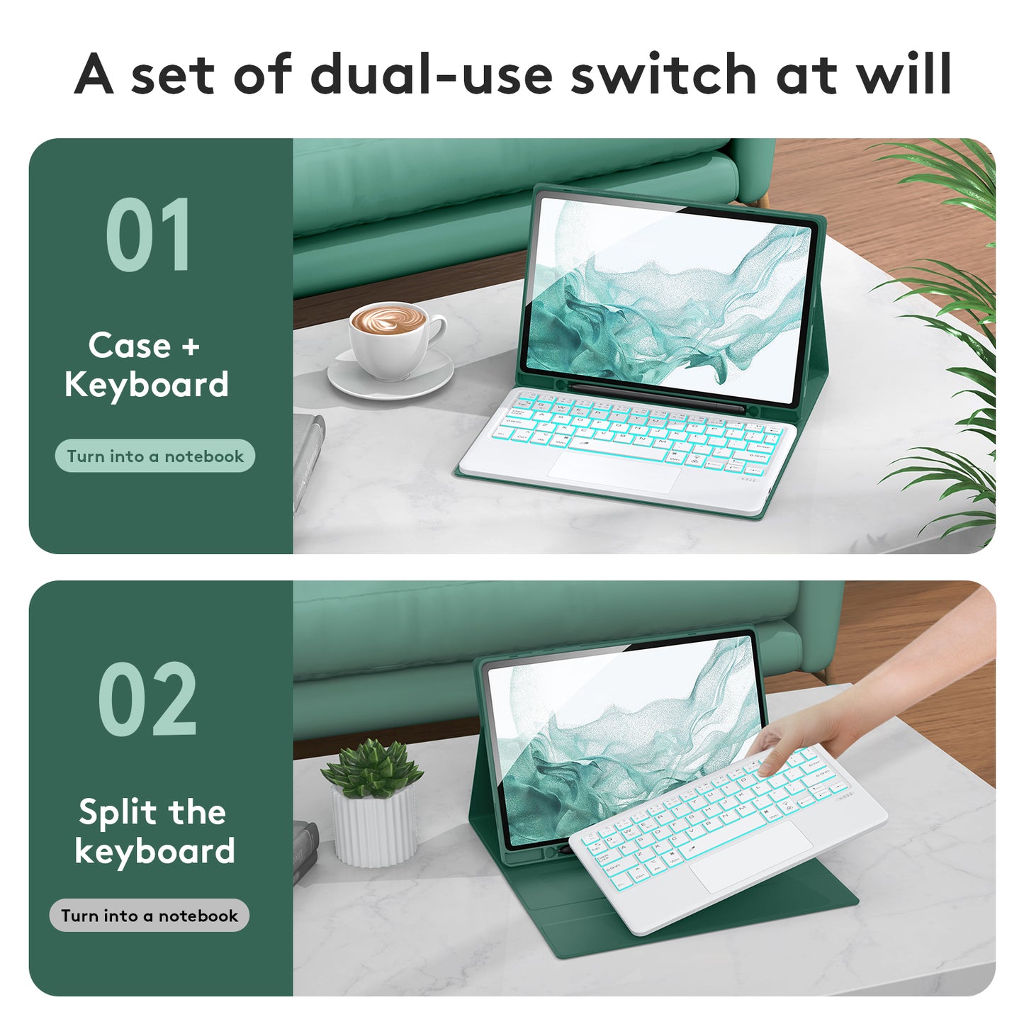SK-X205D For Samsung Galaxy Tab A8 10.5 (2022) (SM-X200 / X205 / X207) Keyboard Case PU Leather Stand Cover with Backlit Detachable Touchpad Bluetooth Keyboard