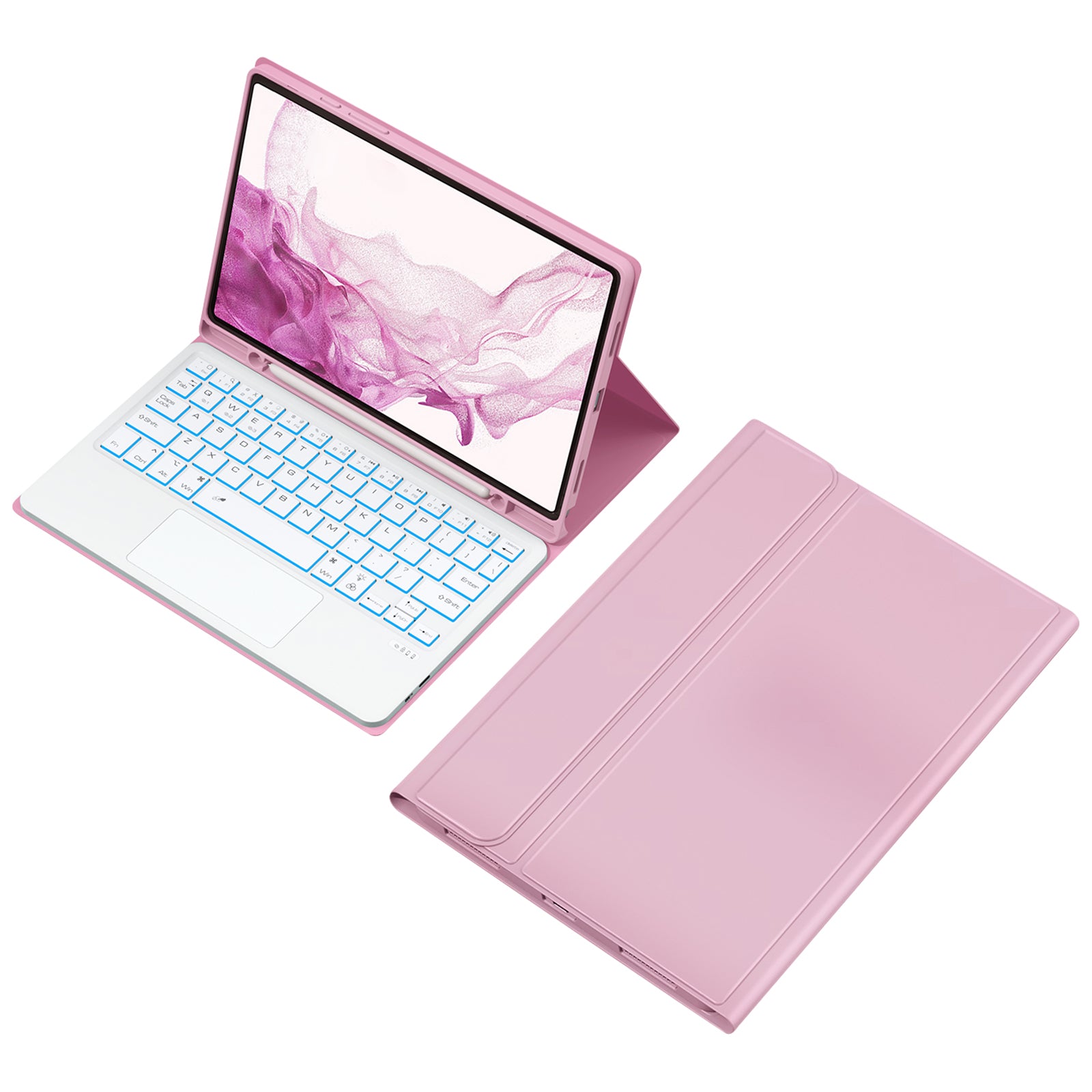 SK-X205D For Samsung Galaxy Tab A8 10.5 (2022) (SM-X200 / X205 / X207) Keyboard Case PU Leather Stand Cover with Backlit Detachable Touchpad Bluetooth Keyboard