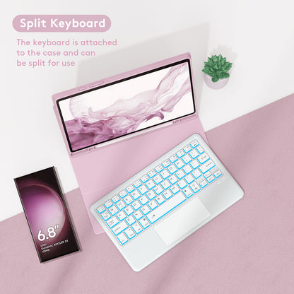 SK-X205D For Samsung Galaxy Tab A8 10.5 (2022) (SM-X200 / X205 / X207) Keyboard Case PU Leather Stand Cover with Backlit Detachable Touchpad Bluetooth Keyboard