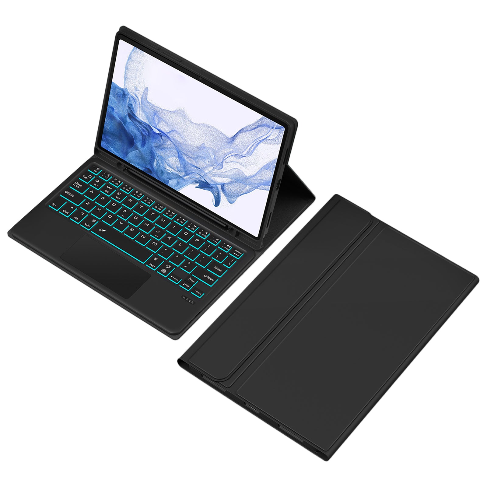 SK-X205D For Samsung Galaxy Tab A8 10.5 (2022) (SM-X200 / X205 / X207) Keyboard Case PU Leather Stand Cover with Backlit Detachable Touchpad Bluetooth Keyboard