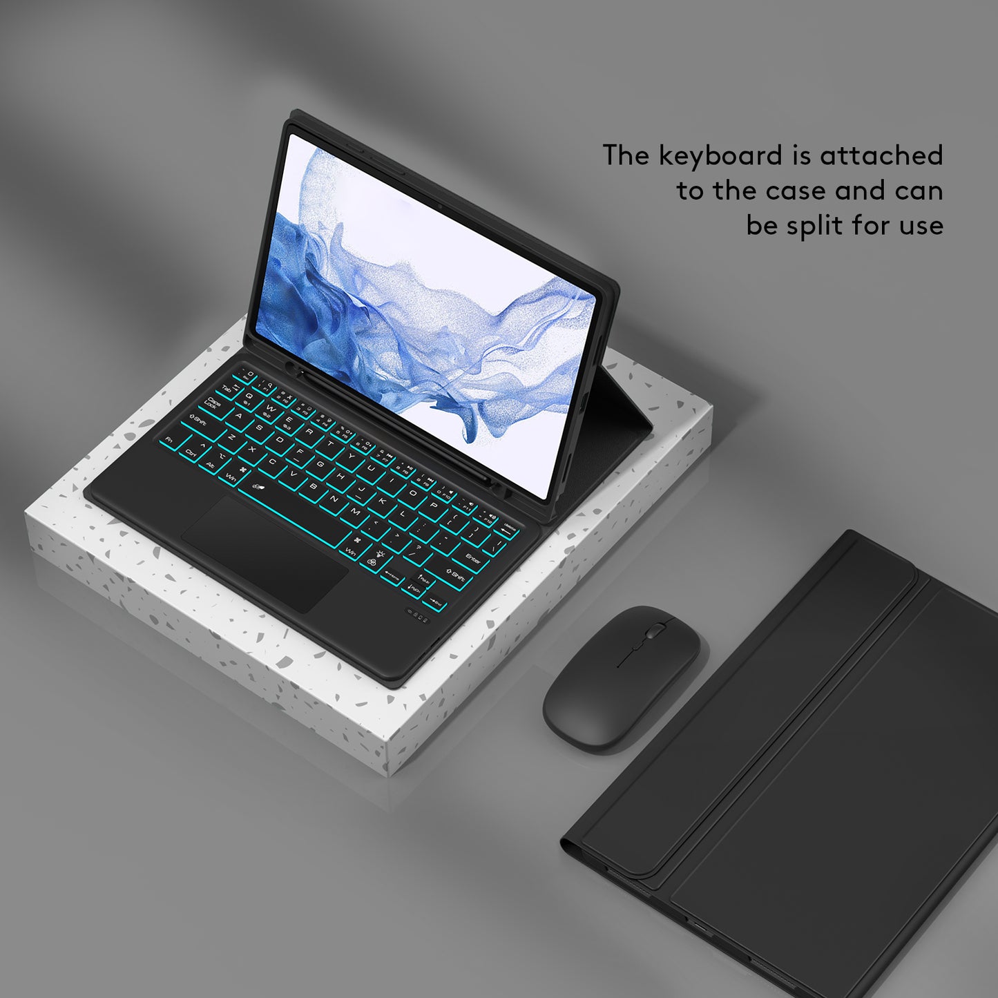 SK-X205D For Samsung Galaxy Tab A8 10.5 (2022) (SM-X200 / X205 / X207) Keyboard Case PU Leather Stand Cover with Backlit Detachable Touchpad Bluetooth Keyboard