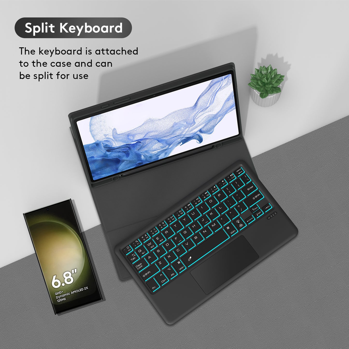 SK-X205D For Samsung Galaxy Tab A8 10.5 (2022) (SM-X200 / X205 / X207) Keyboard Case PU Leather Stand Cover with Backlit Detachable Touchpad Bluetooth Keyboard