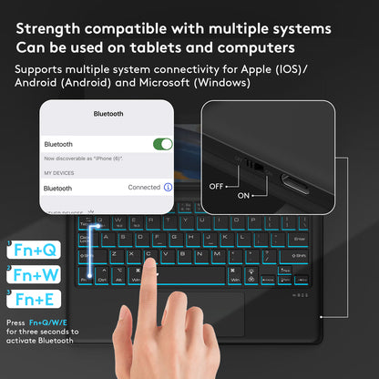 SK-X205D For Samsung Galaxy Tab A8 10.5 (2022) (SM-X200 / X205 / X207) Keyboard Case PU Leather Stand Cover with Backlit Detachable Touchpad Bluetooth Keyboard