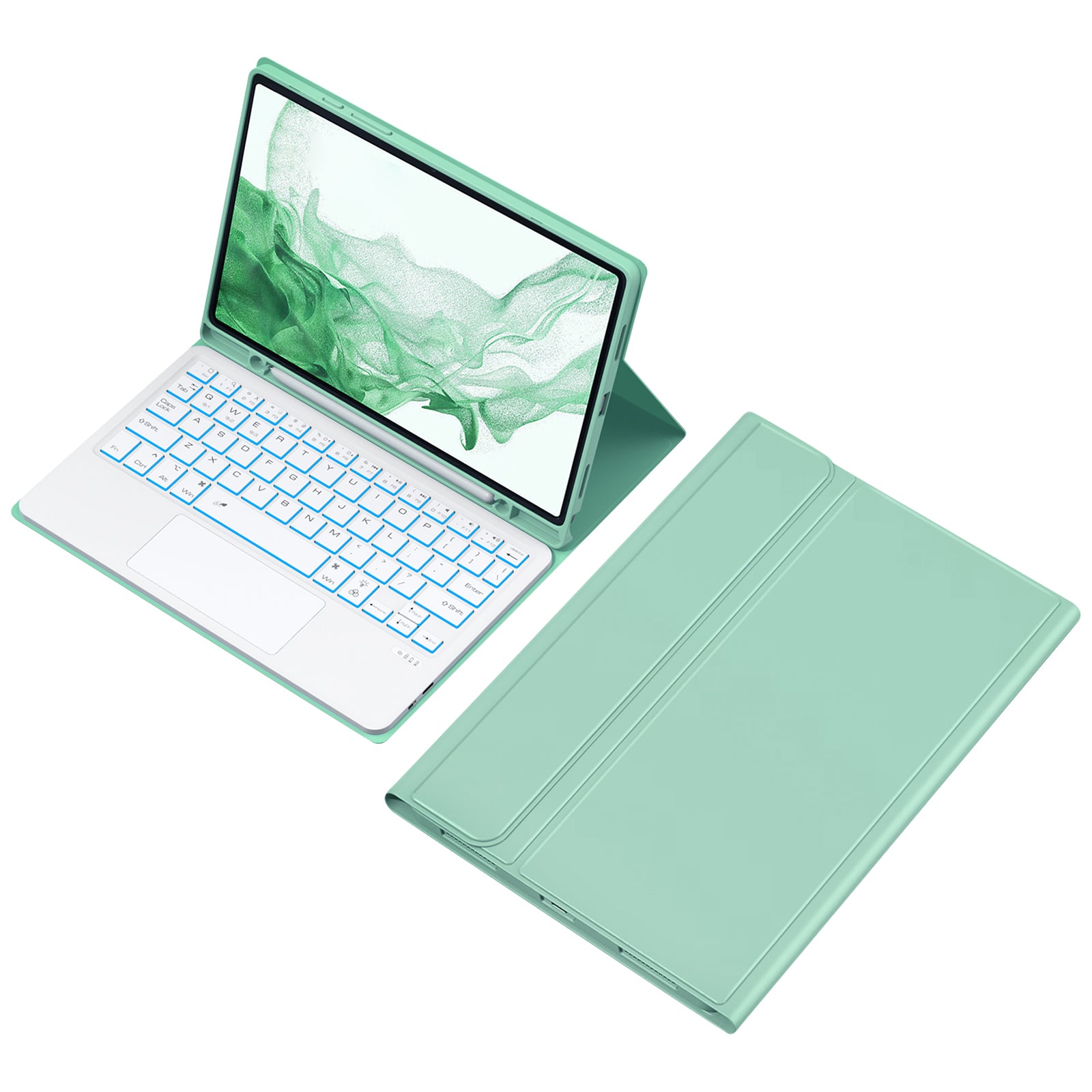 SK-X205D For Samsung Galaxy Tab A8 10.5 (2022) (SM-X200 / X205 / X207) Keyboard Case PU Leather Stand Cover with Backlit Detachable Touchpad Bluetooth Keyboard