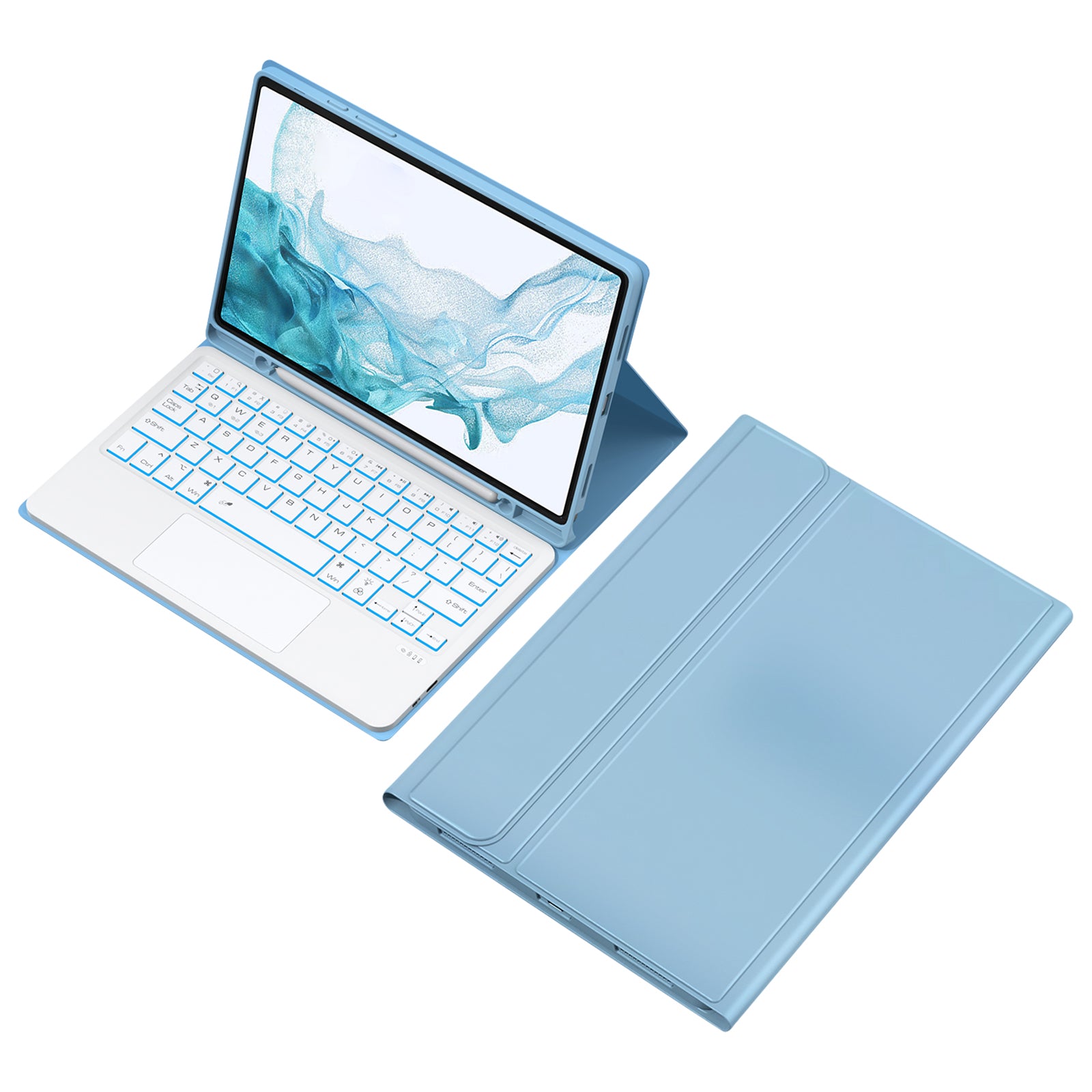 SK-X205D For Samsung Galaxy Tab A8 10.5 (2022) (SM-X200 / X205 / X207) Keyboard Case PU Leather Stand Cover with Backlit Detachable Touchpad Bluetooth Keyboard
