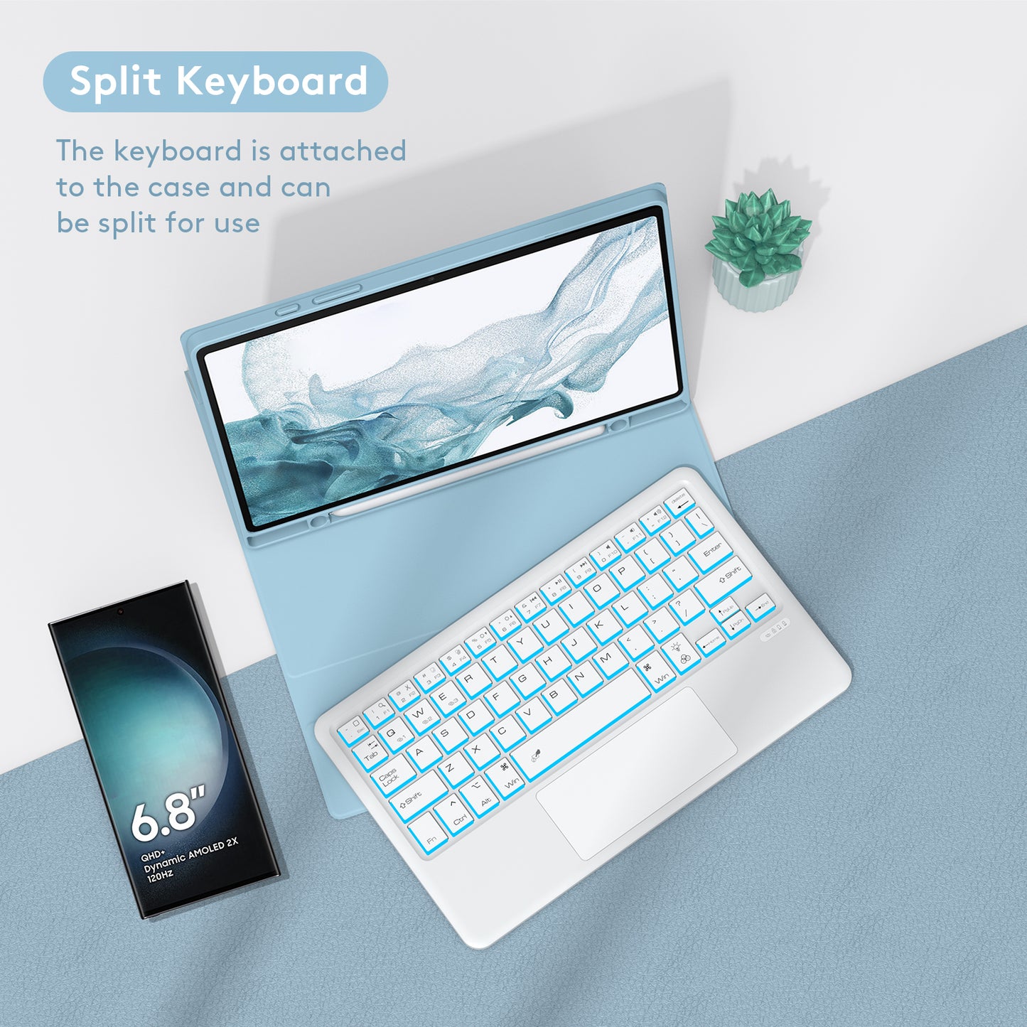 SK-X205D For Samsung Galaxy Tab A8 10.5 (2022) (SM-X200 / X205 / X207) Keyboard Case PU Leather Stand Cover with Backlit Detachable Touchpad Bluetooth Keyboard