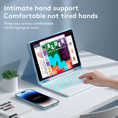 SK-X205D For Samsung Galaxy Tab A8 10.5 (2022) (SM-X200 / X205 / X207) Keyboard Case PU Leather Stand Cover with Backlit Detachable Touchpad Bluetooth Keyboard