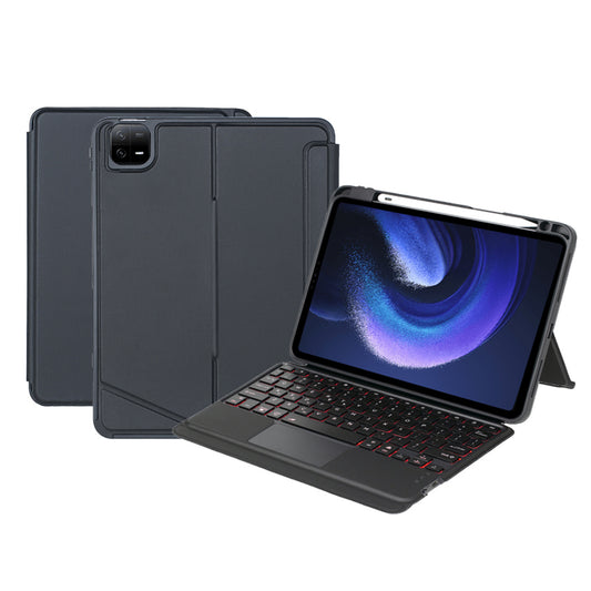 T0N7-AS for Xiaomi Pad 6 / Pad 6 Pro PU Leather Tablet Case  with Pencil Holder + Touchpad Detachable Backlit Bluetooth Keyboard