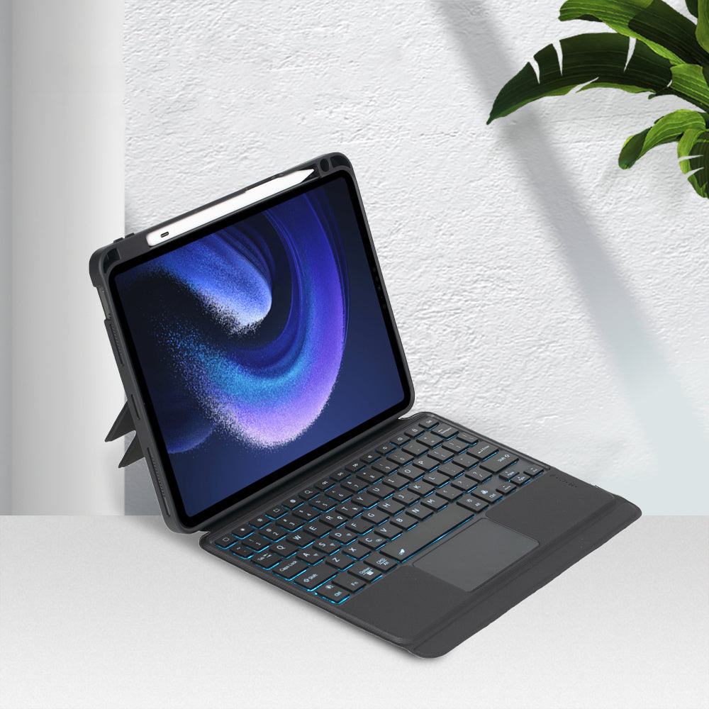T0N7-AS for Xiaomi Pad 6 / Pad 6 Pro PU Leather Tablet Case  with Pencil Holder + Touchpad Detachable Backlit Bluetooth Keyboard
