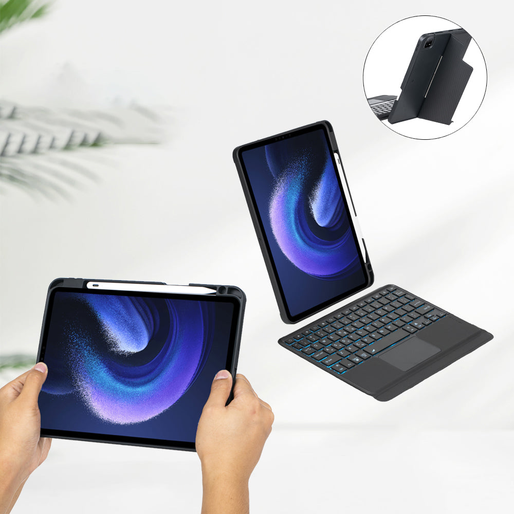 T0N7-AS for Xiaomi Pad 6 / Pad 6 Pro PU Leather Tablet Case  with Pencil Holder + Touchpad Detachable Backlit Bluetooth Keyboard