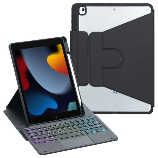 F102B-AS For iPad 10.2 (2019) / (2020) / (2021) / iPad Air 10.5 inch (2019) / iPad Pro 10.5-inch (2017) Leather Stand Tablet Case with Touchpad Backlight Wireless Keyboard