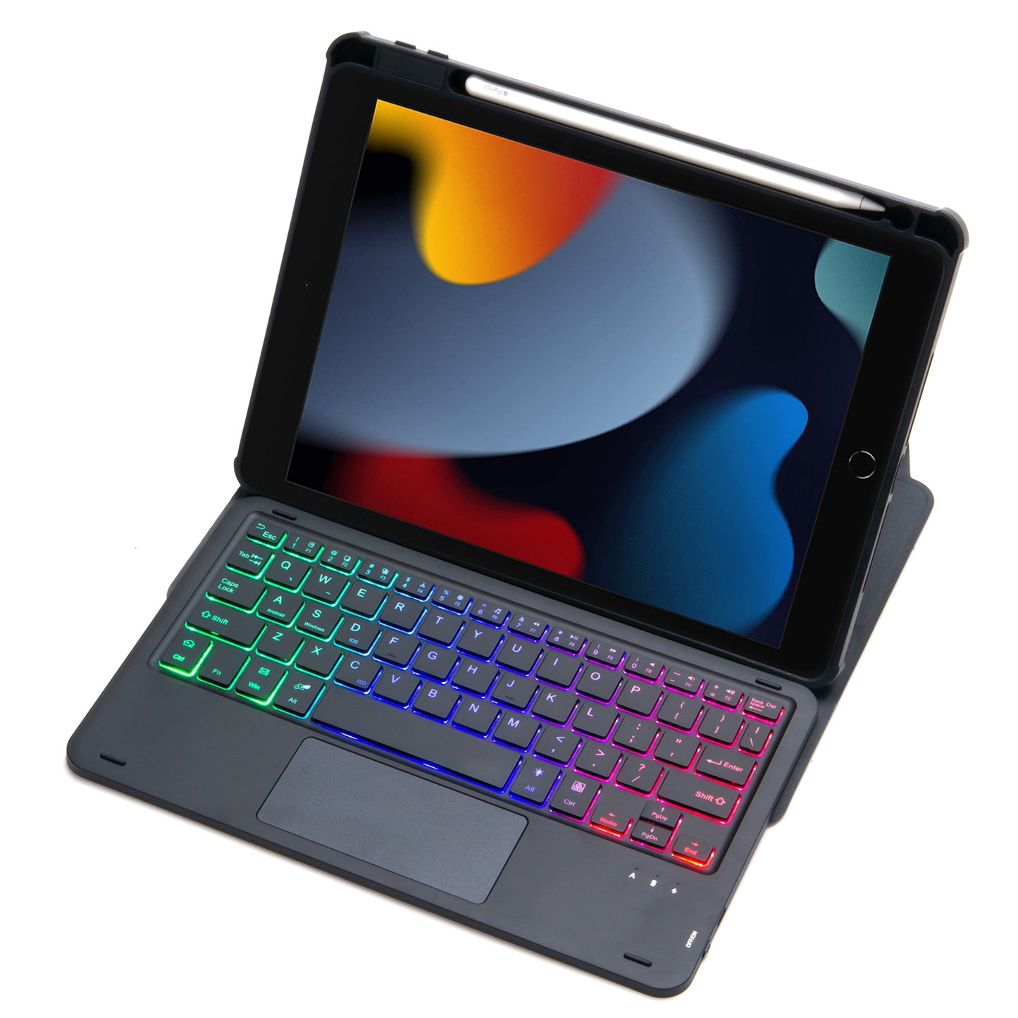 F102B-AS For iPad 10.2 (2019) / (2020) / (2021) / iPad Air 10.5 inch (2019) / iPad Pro 10.5-inch (2017) Leather Stand Tablet Case with Touchpad Backlight Wireless Keyboard
