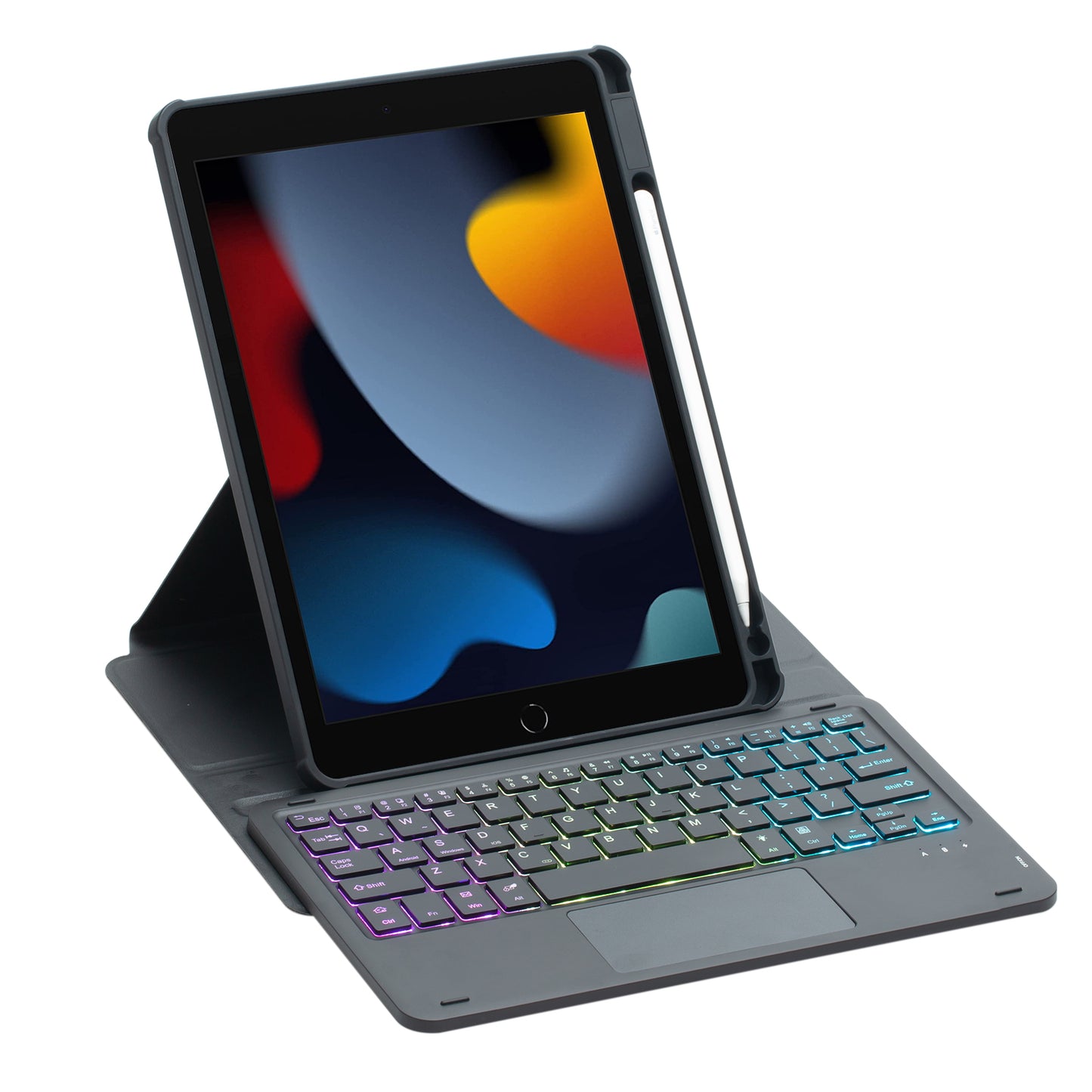 F102B-AS For iPad 10.2 (2019) / (2020) / (2021) / iPad Air 10.5 inch (2019) / iPad Pro 10.5-inch (2017) Leather Stand Tablet Case with Touchpad Backlight Wireless Keyboard
