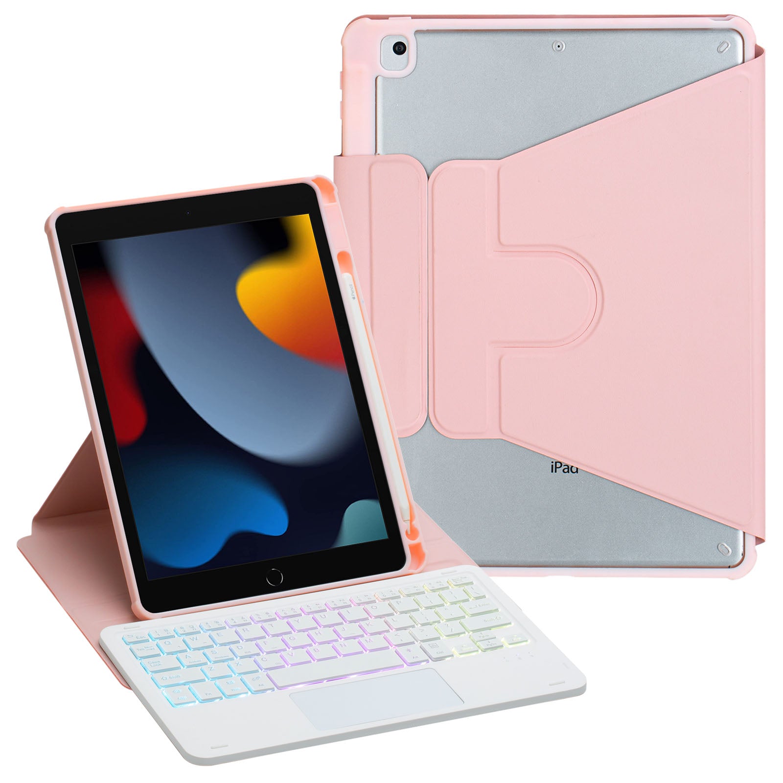 F102B-AS For iPad 10.2 (2019) / (2020) / (2021) / iPad Air 10.5 inch (2019) / iPad Pro 10.5-inch (2017) Leather Stand Tablet Case with Touchpad Backlight Wireless Keyboard