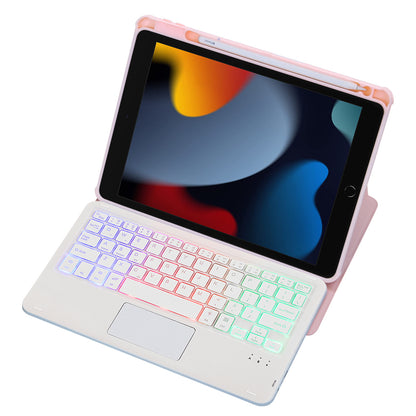 F102B-AS For iPad 10.2 (2019) / (2020) / (2021) / iPad Air 10.5 inch (2019) / iPad Pro 10.5-inch (2017) Leather Stand Tablet Case with Touchpad Backlight Wireless Keyboard